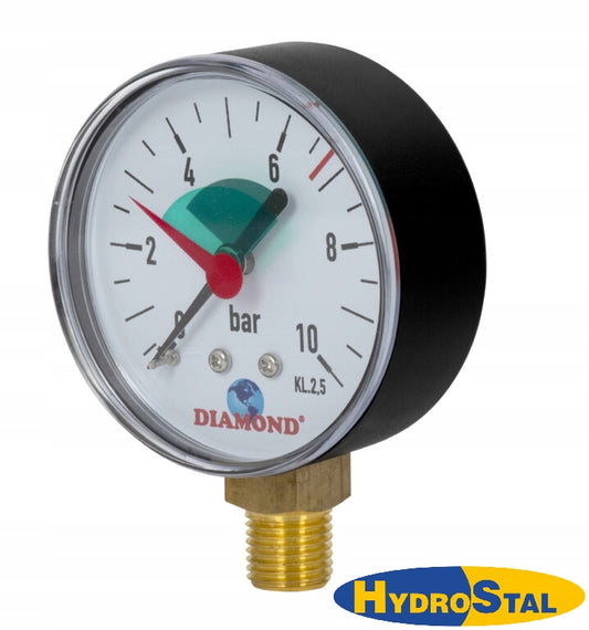 MANOMETR CIŚNIENIOMIERZ 0-10 BAR 1/4" RADIALNY 50mm