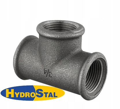 Trójnik Czarny 1/2 cal Żeliwo Białe Złączka Hydrauliczna Stalowa Gwint