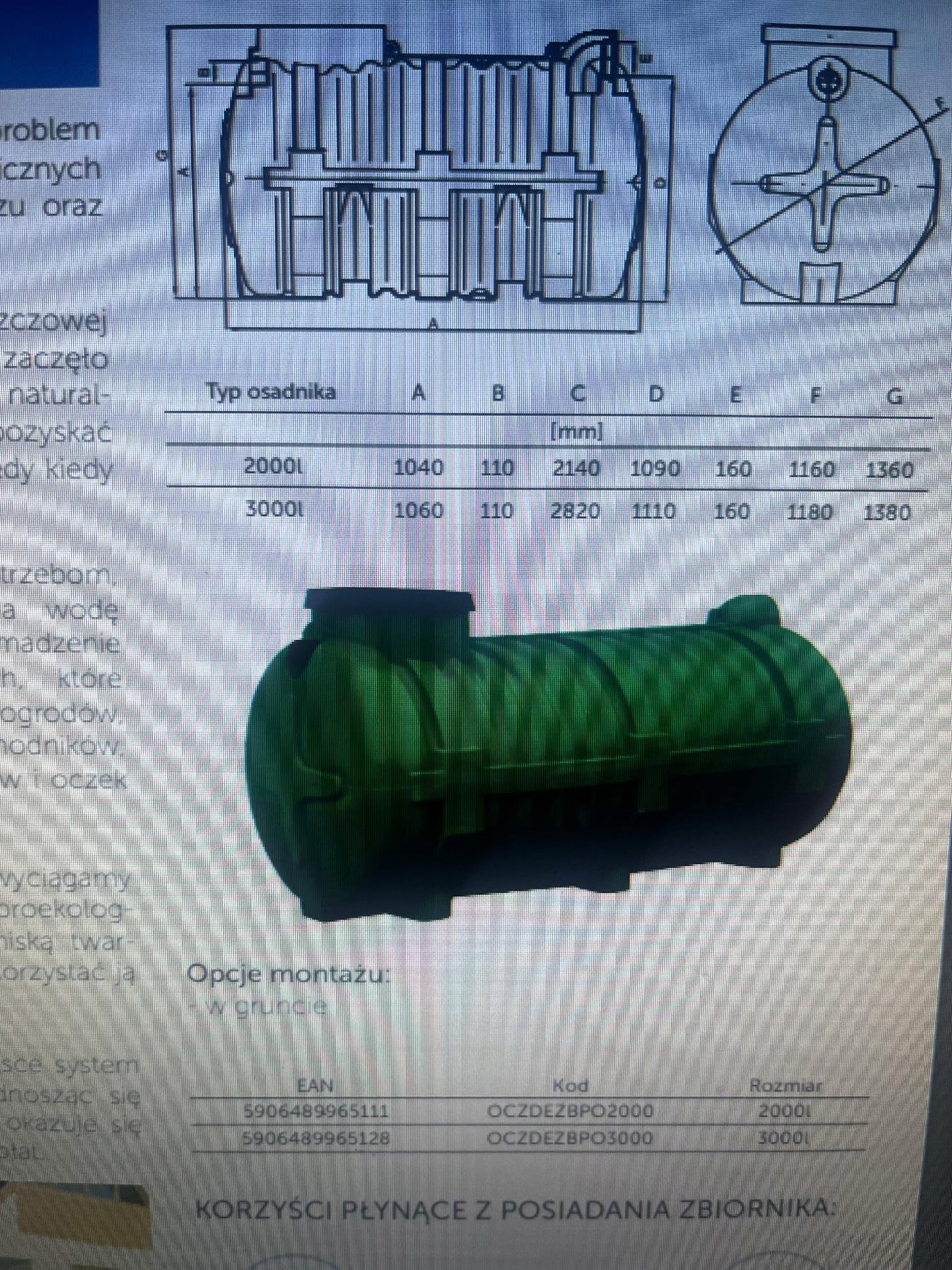 ZBIORNIK NA DESZCZÓWKE 2000l