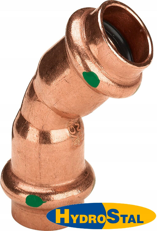 Kolano Miedziane Woda 28 mm 45 St 2k Zaprasowywane Dwumufowe Kolnierzowe