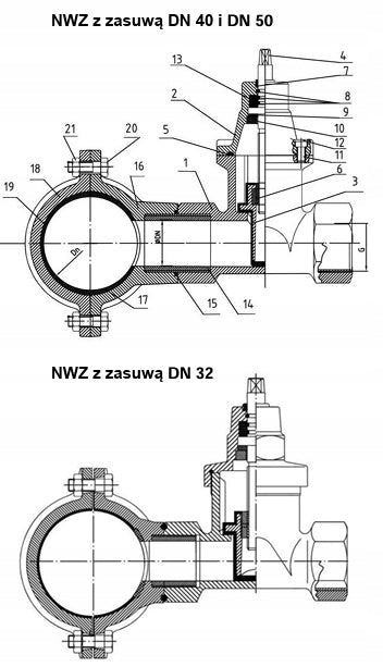 Nawiertka NWZ DN90/40 Zasuwa Sfero 1 1/2 cala PN10