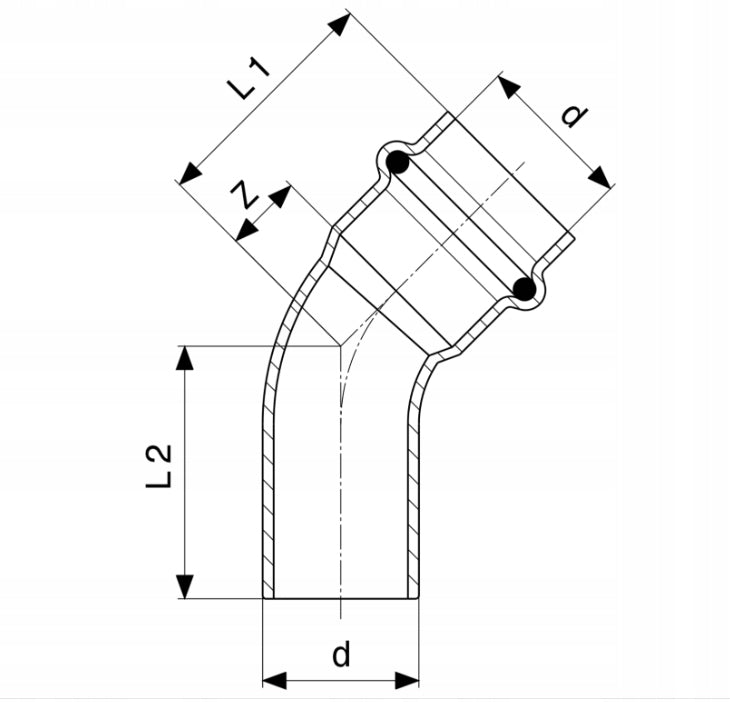 Kolano Miedziane Systemowe 15 mm 45 Stopni 1k Zaciskowe do Wody i CO
