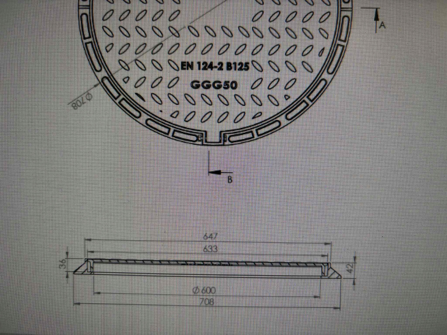 właz żeliwny 12,5 ton fi 600 h=40