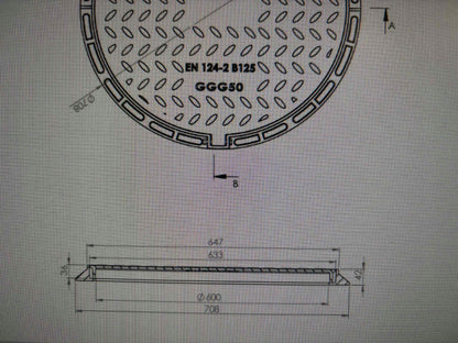 właz żeliwny 12,5 ton fi 600 h=40