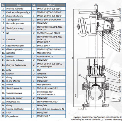 Hydrant Nadziemny DN80 2150mm PN10 Podwójne Zamknięcie
