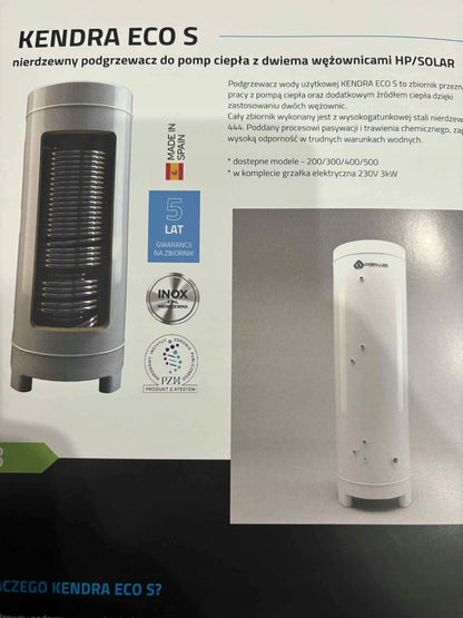 podgrzewacz nierdzewny do pomp ciepła z dwiema wężownicami hp/solar 300 l